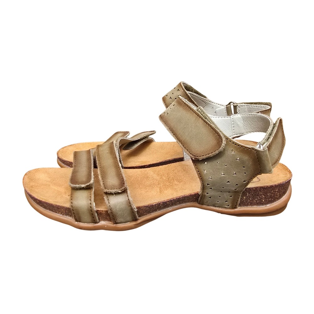 Propet Farrah Oyster Sandals Olive Green Leather Triple Strap Comfort‎ Size 7